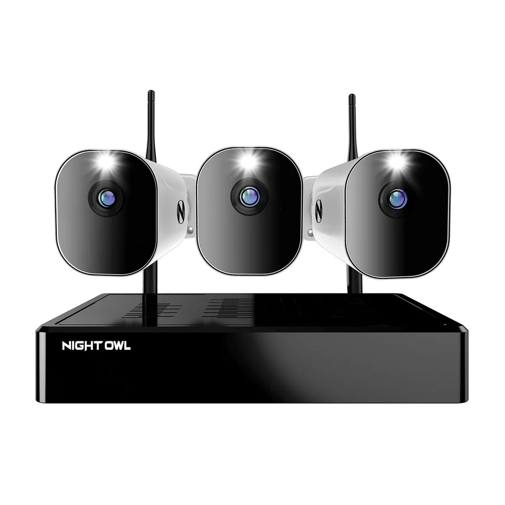 Night Owl 10 Channel 4K Wi-Fi NVR with 1TB Hard Drive and 3 Wire Free (Battery) 1080p HD Spotlight Cameras