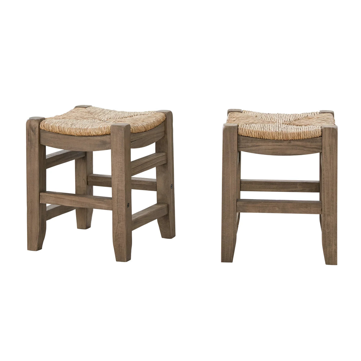 Alaterre Newport Set of Two 18"H Wood Stools with Rush Seats