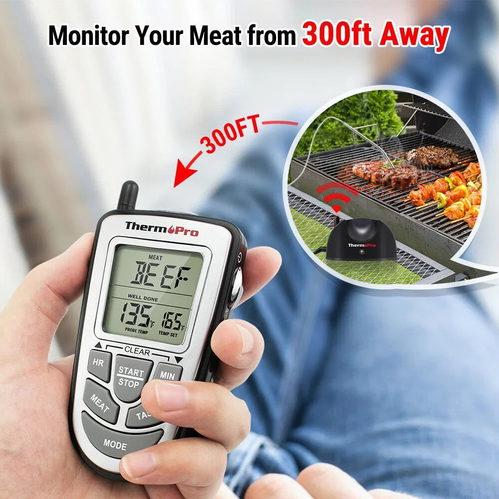 Wireless Remote Thermometer Probe BBQ Grill Meat Kitchen Oven Food Cooking Smoke, ThermoPro, LCD