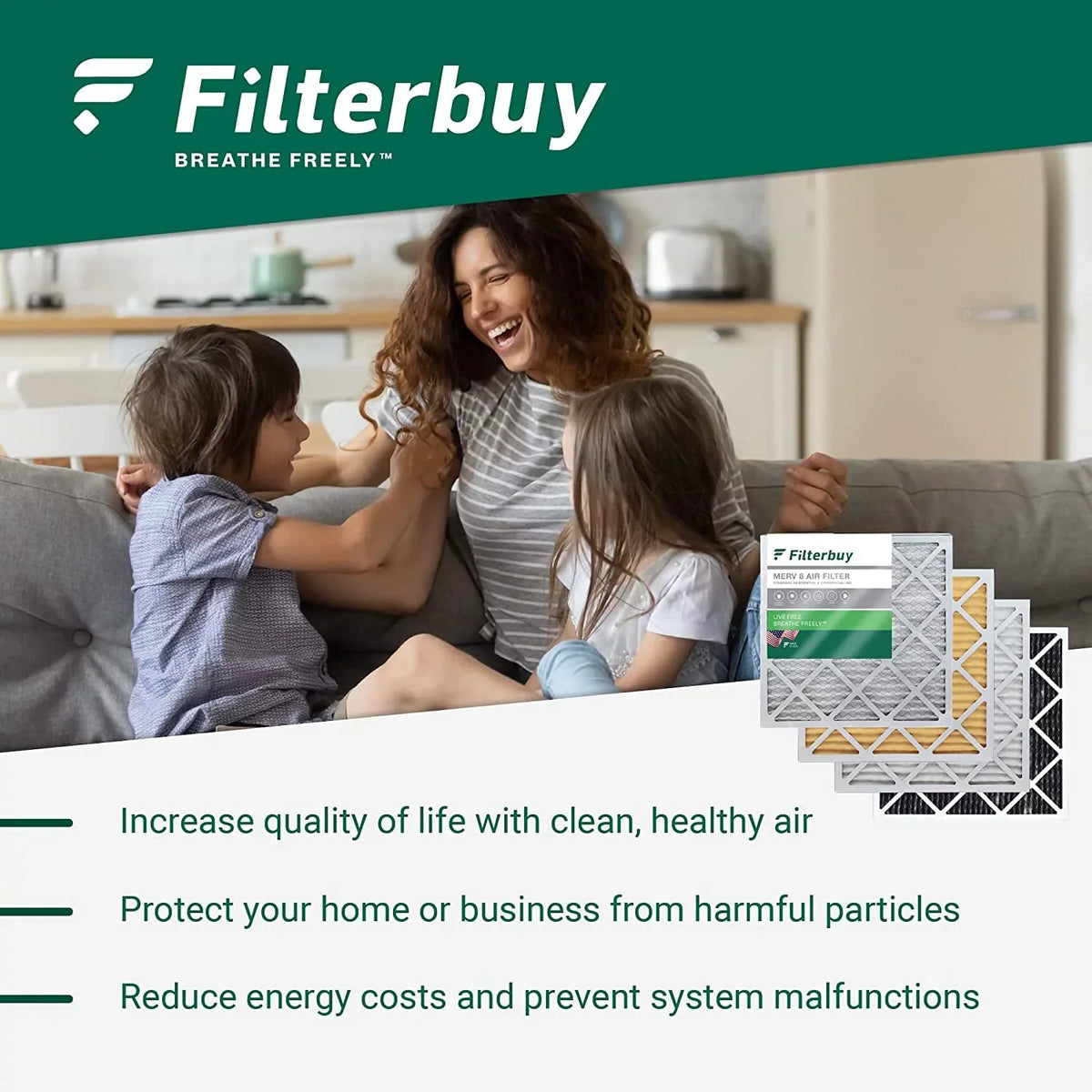 Filterbuy 14x30x1 MERV 8 Pleated HVAC AC Furnace Air Filters (3-Pack)