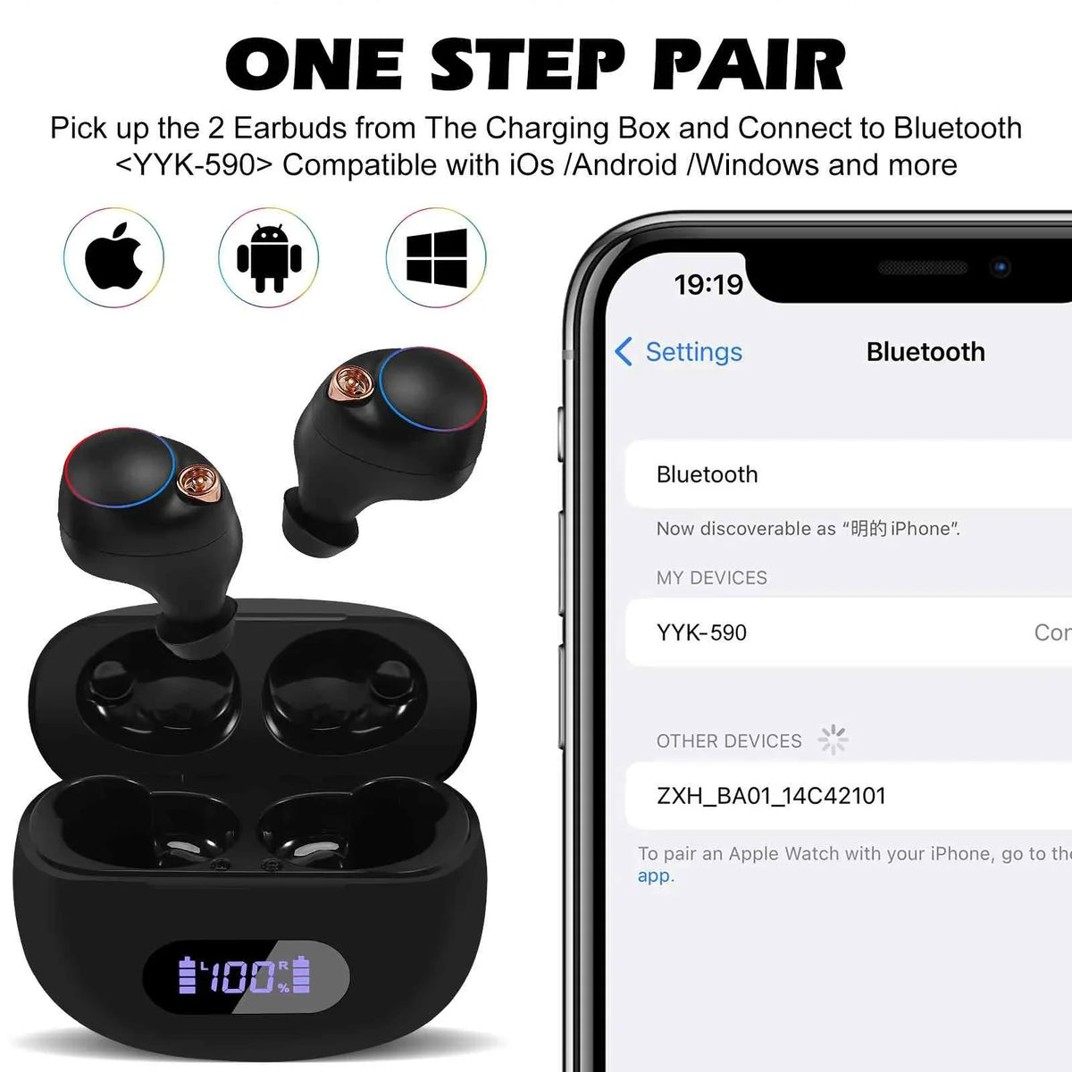 UrbanX True Wireless Bluetooth Earbuds + Charging Case, Black, Dual Connect, IPX5 liquid Resistance, Bluetooth 5.2 Connection, Balanced, Bass Boost suitable with  Legion Duel 2